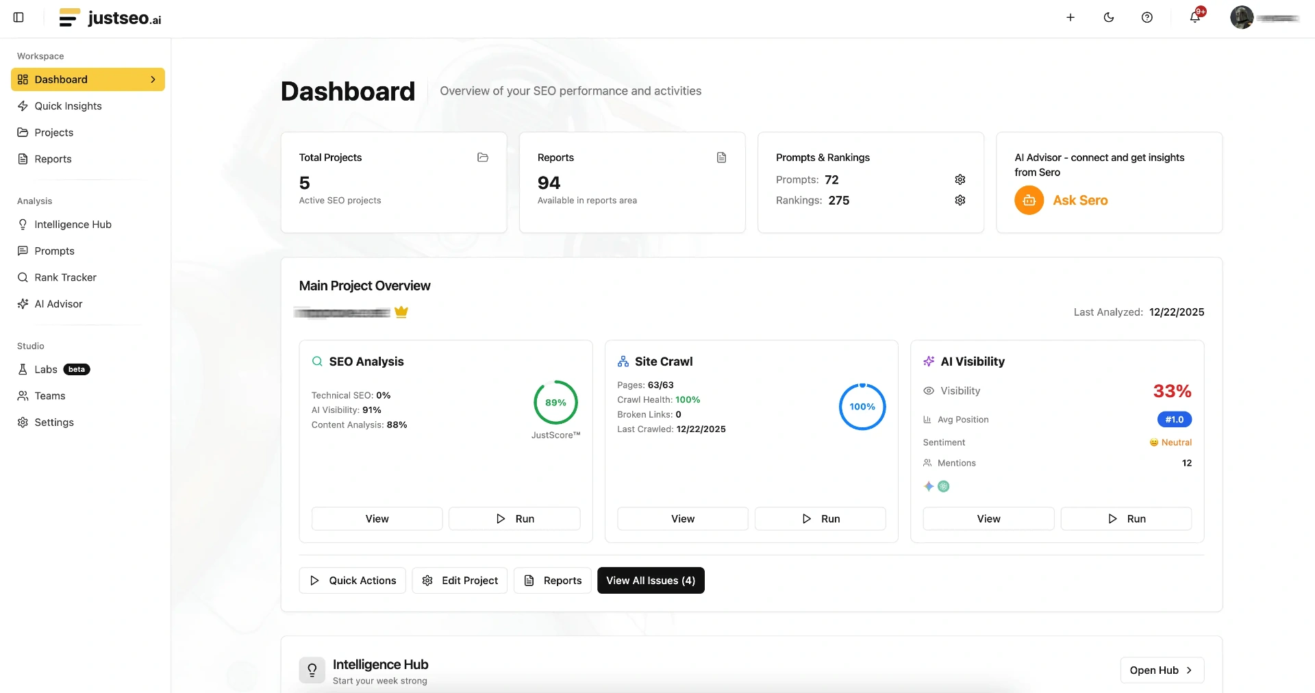 JustSEO dashboard